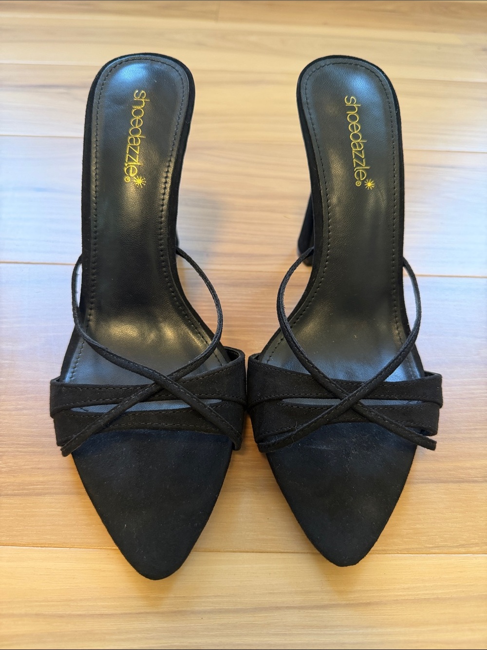 Shoe Dazzle Black Crisscross Pointed Toe Mules